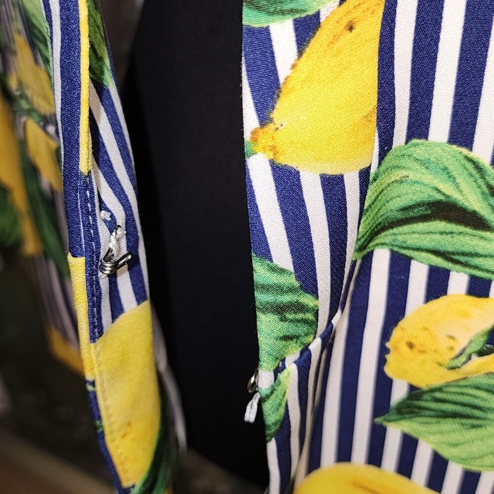 ROZ and Ali Women's Life and Lemons Print Blazer Jacket Striped Size L - Picture 6 of 8